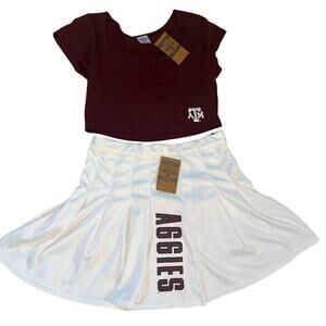 Texas A&M Aggies Game Day Outfit Set Crop Top + Cheer Skirt Size M NWT